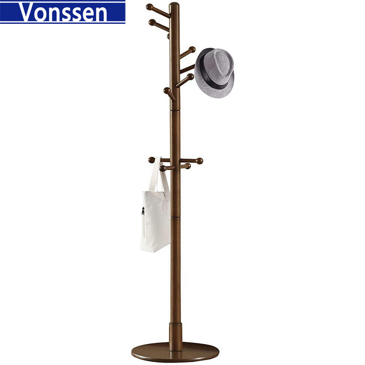 Vonssen Coat Racks Free Standing Coat Rack Solid Rubber Wood Free Standing 11 Hooks Coat Tree Entryway Standing for Clothes Hats Handbags Wood VS1060400006