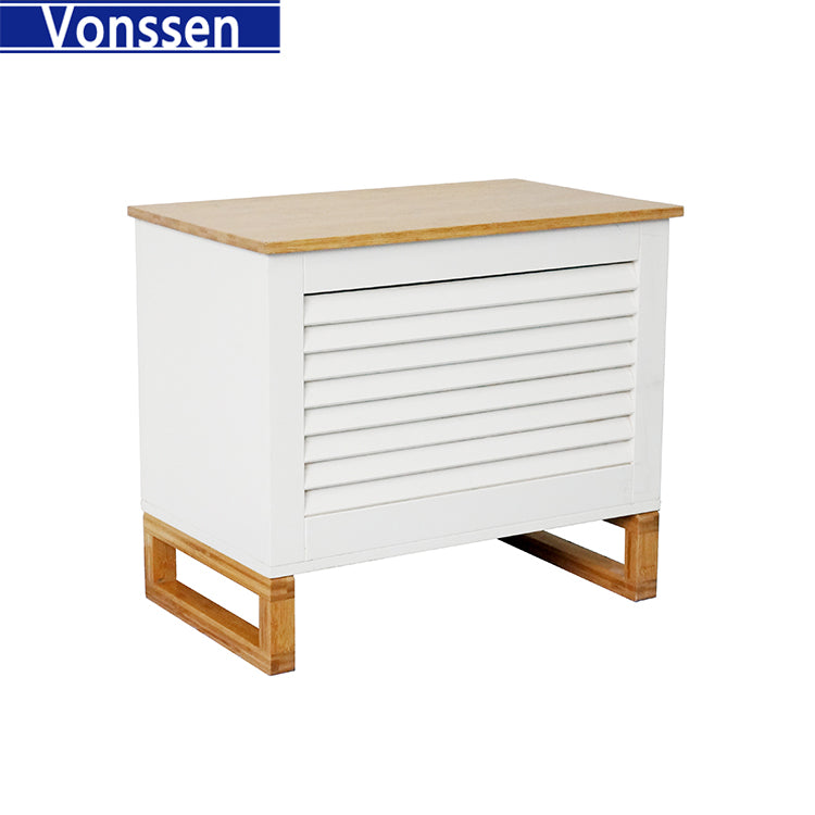 Vonssen Bathroom Cabinet Storage Chest Laundry Basket Laundry Box Laundry Collector Waston with Lid White Nature SI-20286