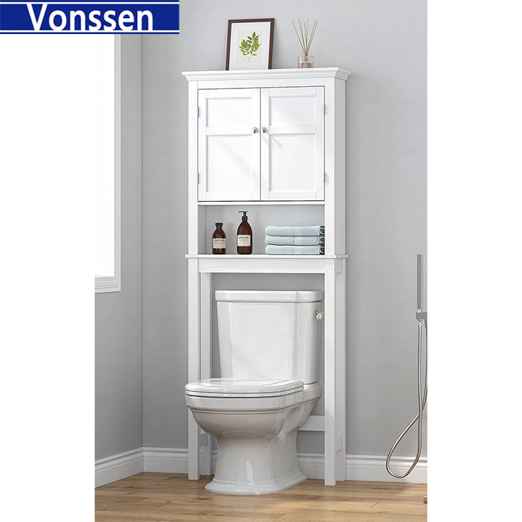 Vonssen Over The Toilet Storage Cabinet with Moru Tempered Glass Doors Bathroom Organizer Above Toilet Storage Cabinet SI-50037