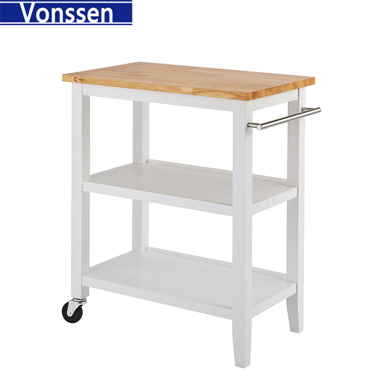 Vonssen Rolling Kitchen Trolley with Drawer Serving Trolley Wood White SI-20333