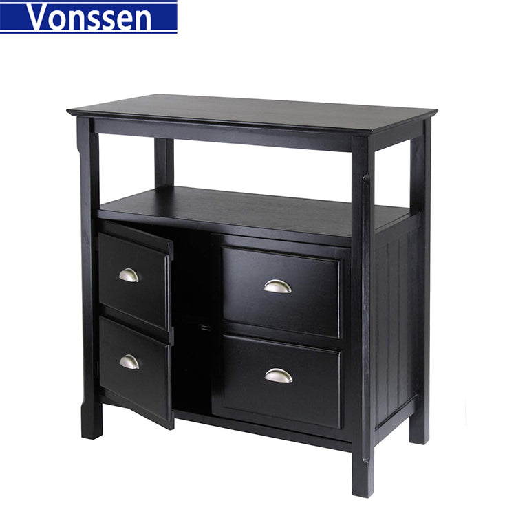 Vonssen Home Living 36" Black Elegant Timber Rectangular Buffet Table with 2 Doors SI-30110