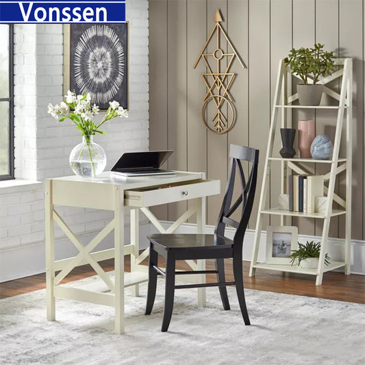 Vonssen White Computer Desk Bundle Flip Top Open End Table with Drawer Study desk SI-20178