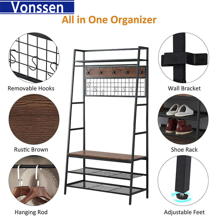 Vonssen Hall Tree 37.4'' Wide with Bench and Shoe Storage VS1060400019