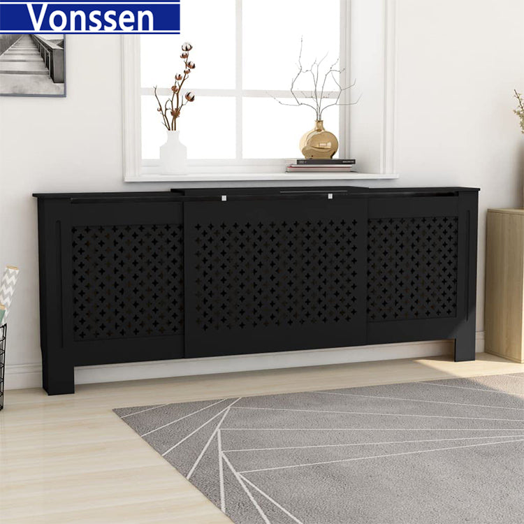 Vonssen Black Radiator Cover Heating Cabinet Shelf MDF Heating Cover Cabinet Home and Office Heater Heating Side Stand Radiator Cover Cabinet Shelf Cross Design SI-20185