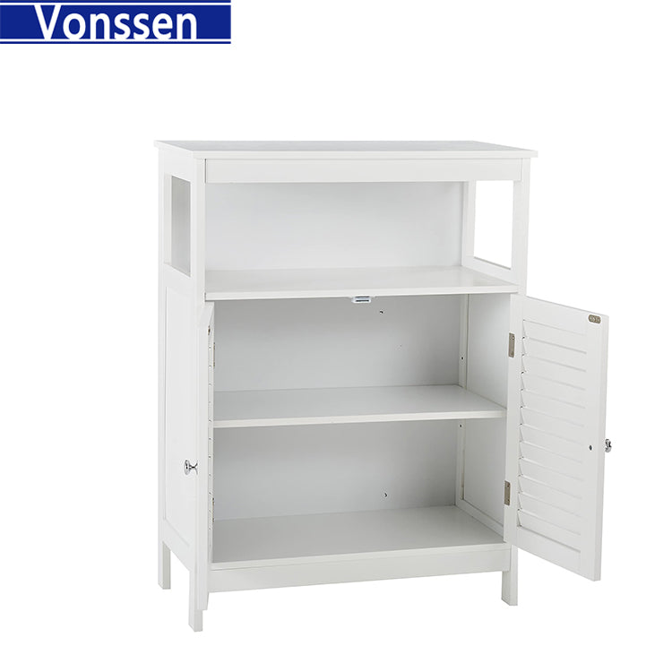 Vonssen Bathroom Floor Cabinets Freestanding Storage Cabinet with Shelves and Shutter Doors Small Wooden Cupboard White Side Cabinet  SI-80145