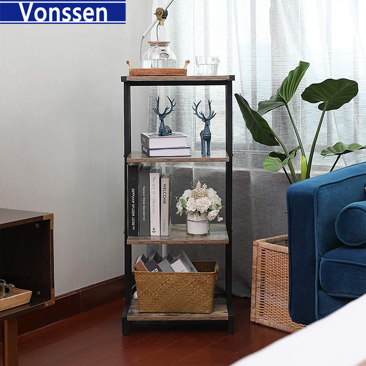 Vonssen 4-Tier AV Media Stand Corner Shelf Wooden Corner Shelves Component Cabinet Stereo Audio Rack Stand Tower Perfect for DVD Players Game Console TV Box Cable Box Xbox WiFi Router VS1041200017