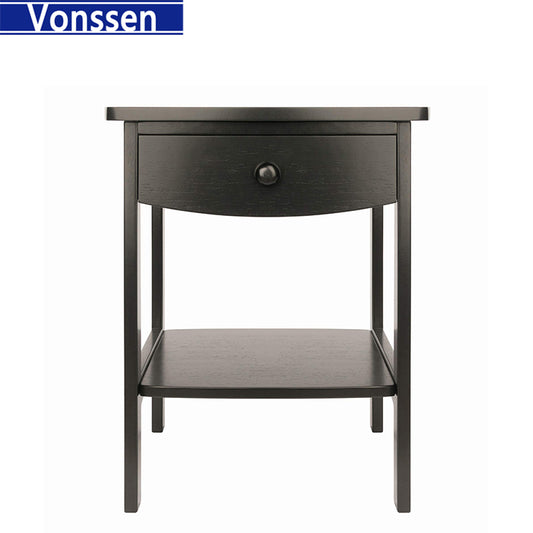 Vonssen End Table Nightstand Storage Display Drawer Shelf Beside Bedroom Black SI-20335