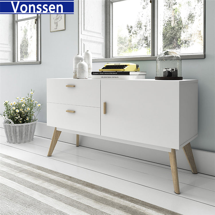 Furniture White Solid Wood Sideboard Original Design Sideboard with Wooden Legs 9306