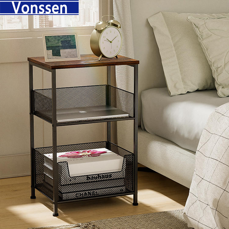 3-Tier End Table for Living Room Nightstand Bedside Table with Storage Shelf for Bedroom Kitchen Office Small Table for Small Spaces VS1031403066 --