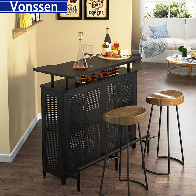 Vonssen Home Bar Unit 3 Tier Liquor Bar Table with Stemware Racks and Wine Storage Shelves Wine Bar Cabinet Mini Bar for Home Kitchen Pub VS1030500001