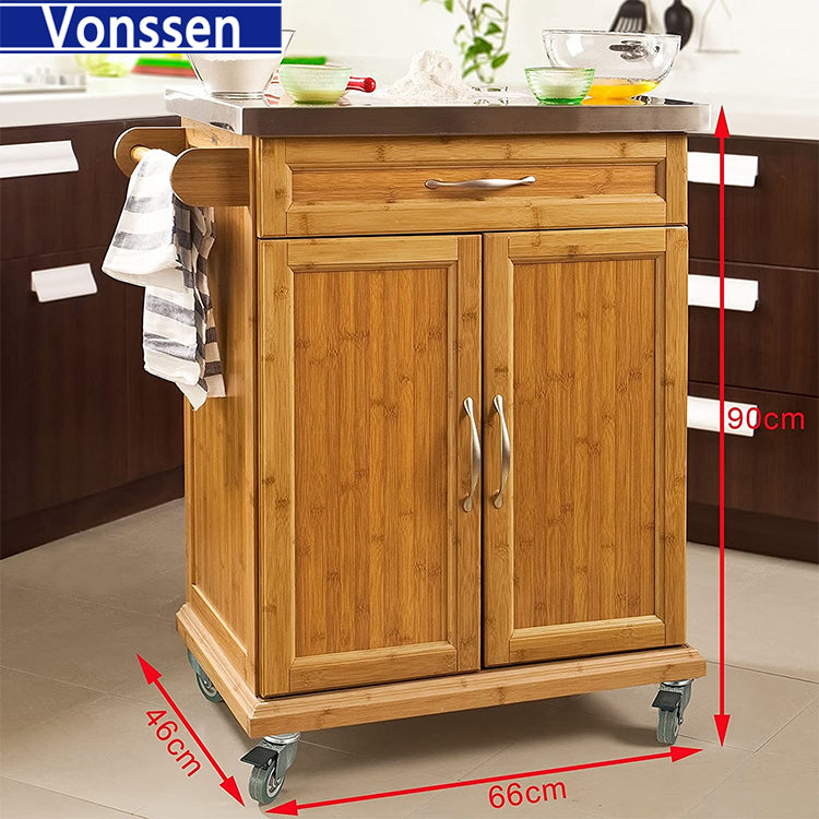 Vonssen Kitchen Cabinet Kitchen Storage Trolley Cart with 201 Stainless Steel Surface SI-10062