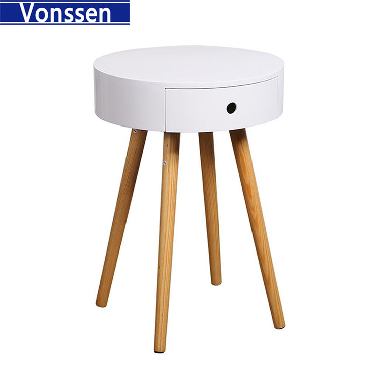 Vonssen Modern Bedside Table With 1 Drawers Round Shape Nightstand For Bedroom Small Apartment Super Narrow Bedside Cabinet White Side Table Storage SI-20272