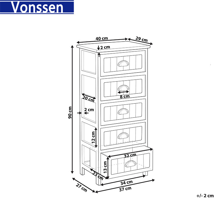 Vonssen 5 Drawer Chest of Drawers Paulownia Wood and MDF White SI-20088