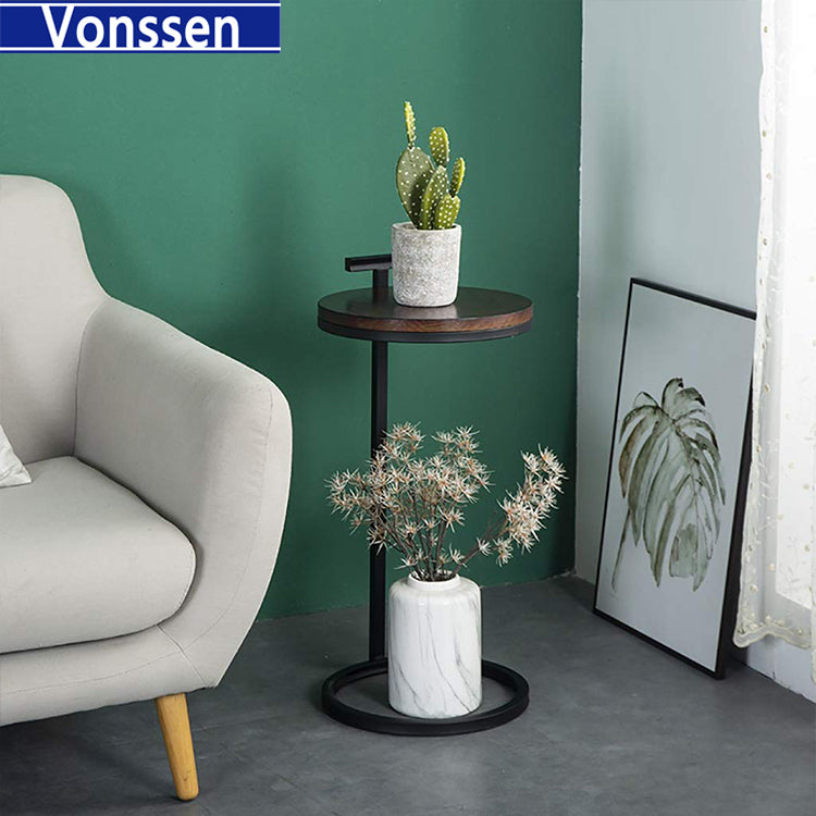 Vonssen Small round side table tall plant stand compact space saving furniture corner end table retro style plant stand flower pot holder for patio VS1010400217 --