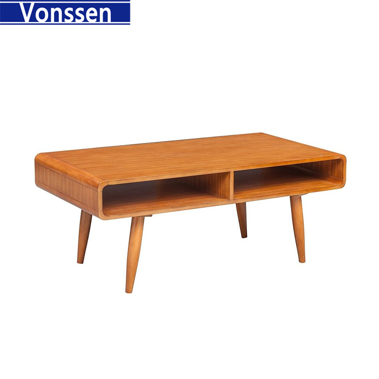 Vonssen Rectangular Wooden Frame Coffee Table with 2 Open Shelves Brown VS1010400104