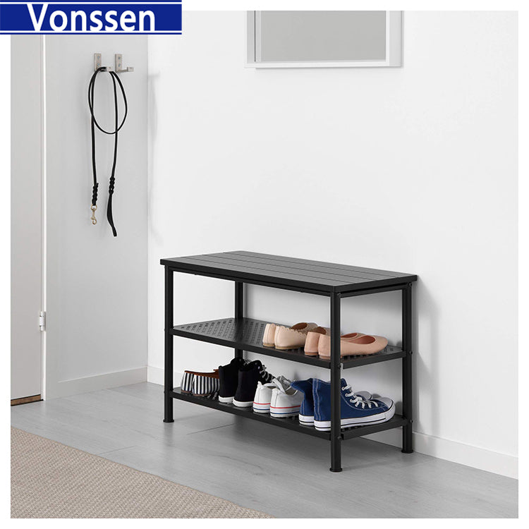 Vonssen Shoe Rack Organizer 5 Tier Metal Organizer Shelf with Industrial MDF Board and Layer Fabric for Entryway Closet Bedroom Living Room Garage VS10314070160 --