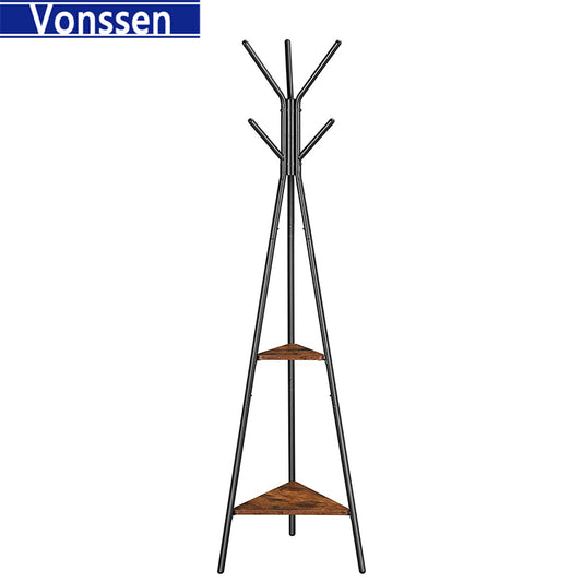 Vonssen Coat Rack Freestanding Coat Hanger Stand Hall Tree with 2 Shelves for Clothes Hat Bag Industrial Style Greige and Black VS1060400008 --