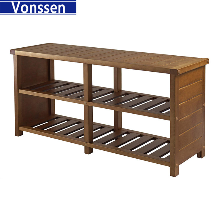 Keystone Bench Shoe Storage Teak Finish SI-10006