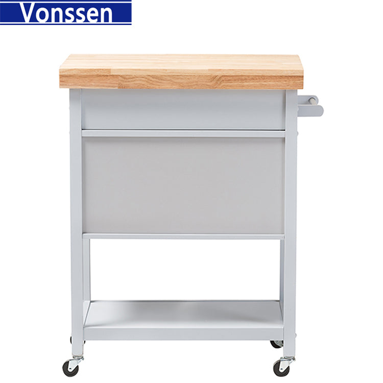 Vonssen Wooden Kitchen Trolley Top Island Dining Cart Worktop Basket Storage SI-20268