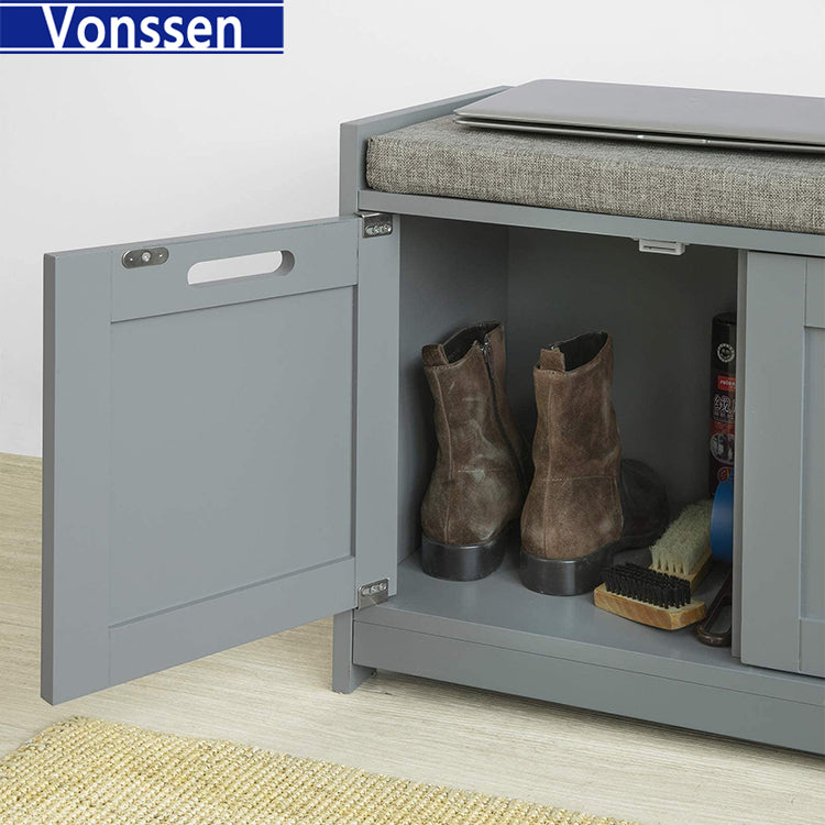 Vonssen 3 Seater Wooden Padded Shoe Bench Seat Cabinet Organiser Storage Drawers SI-20168