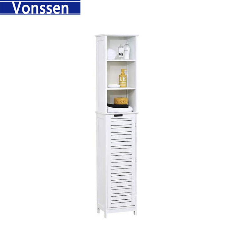 Vonssen Bathroom Linen Storage Tower Cabinet Miami White Wood SI-20084