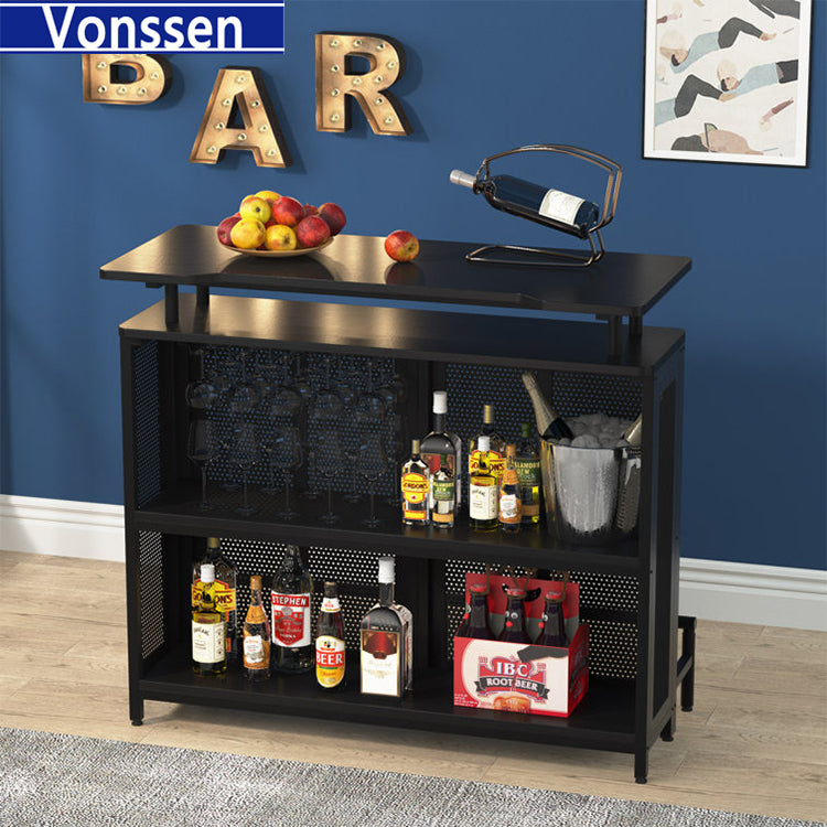 Vonssen Home Bar Unit 3 Tier Liquor Bar Table with Stemware Racks and Wine Storage Shelves Wine Bar Cabinet Mini Bar for Home Kitchen Pub VS1030500001