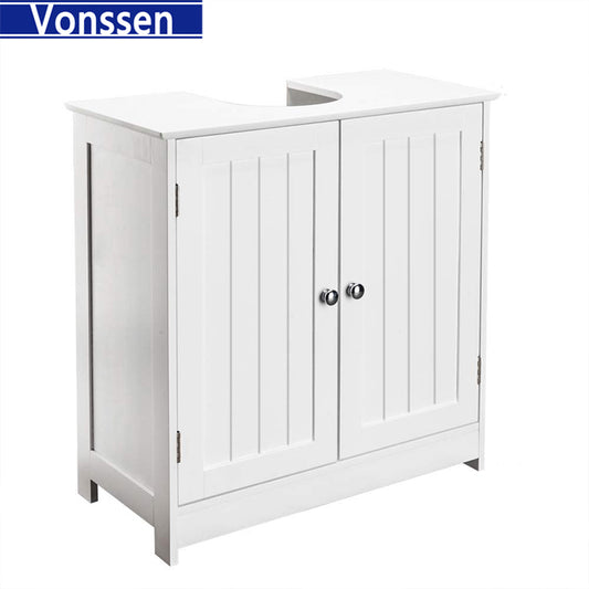 Vonssen Bathroom Vanity Cabinet Without Sink,Pedestal Sink Storage Cabinet Bathroom Sink Cabinet Under Sink Bathroom Cabinet Base Space Saver Organizer Medicine Cabinet 2 Doors & Adjustable Shelf White B SI-20003