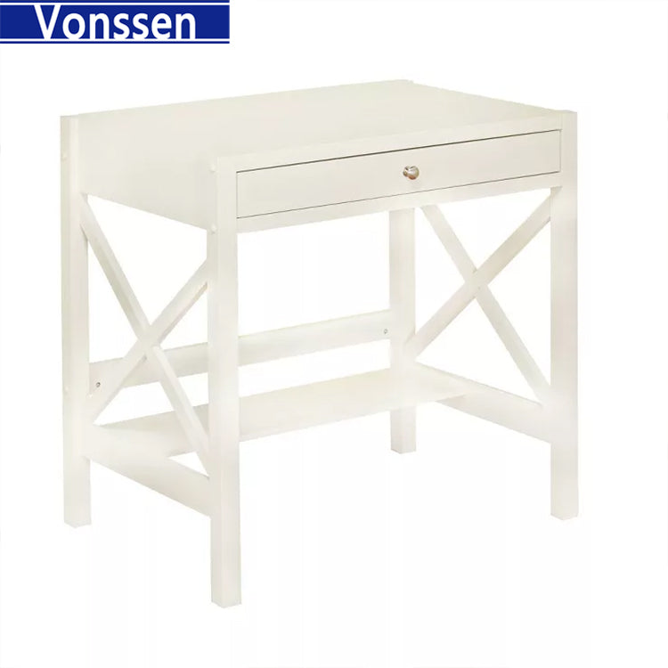 Vonssen White Computer Desk Bundle Flip Top Open End Table with Drawer Study desk SI-20178