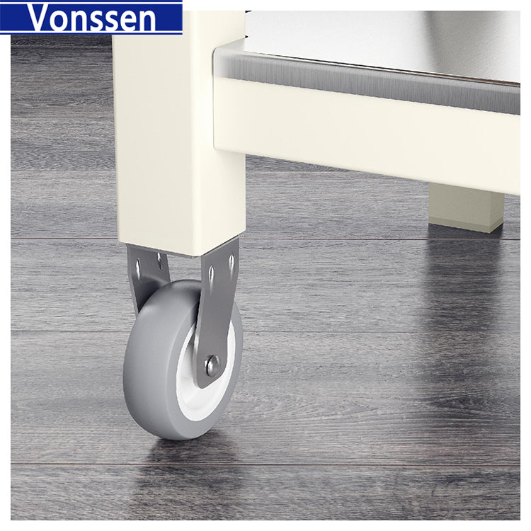 Vonssen Rolling Kitchen Cart Portable Kitchen Island Wood Top Kitchen Trolley with Drawers and Two-Tier Open Shelf Towel Rack SI-20119