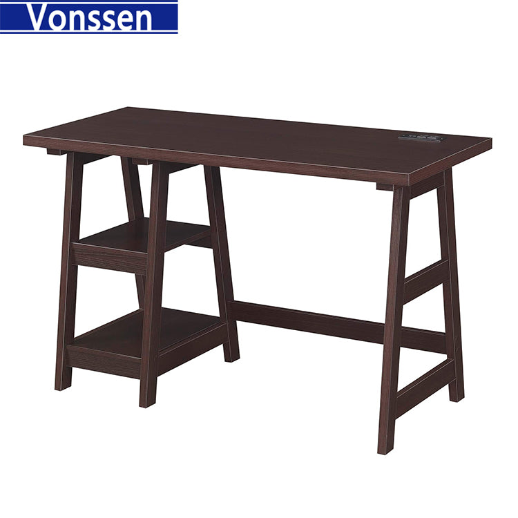 Vonssen Trestle Computer Desk Home Office Workstation w/Removable Shelves Vintage White SI-20081