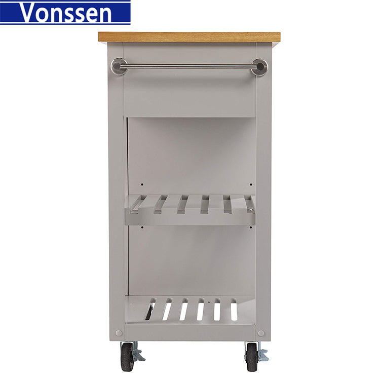 Vonssen Enterprises Rolling Cool Gray Natural Storage Kitchen Island SI-80059