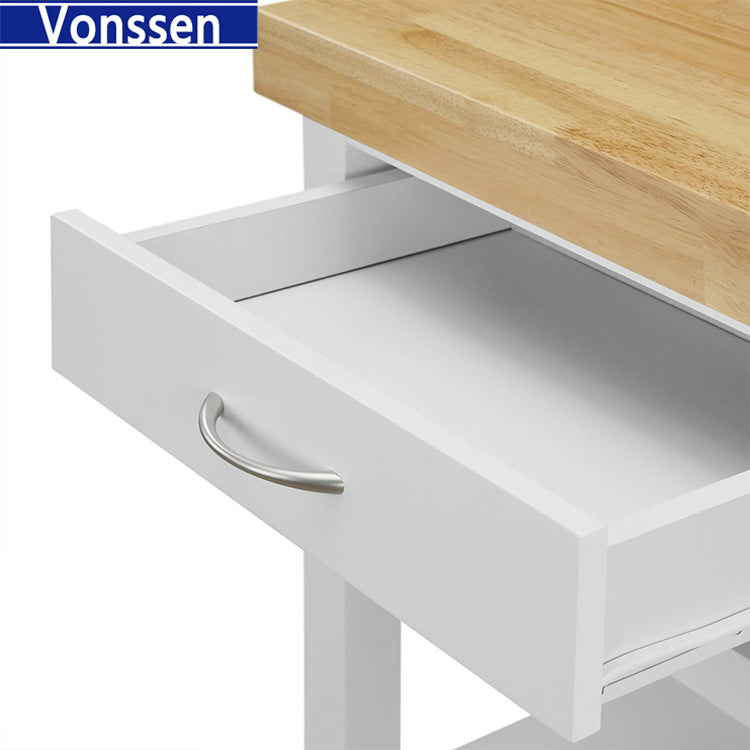 Vonssen Kitchen Island Cart Rolling Serving Cart Wood Trolley with Drawer Storage Cabinet Wine Bottle Rack Towel Rack and Lockable Wheels SI-20070