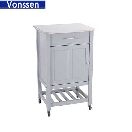 Vonssen Hoogzen Wooden Stainless Steel Top Kitchen Cart with Bottom Shelf in Gray SI-80004