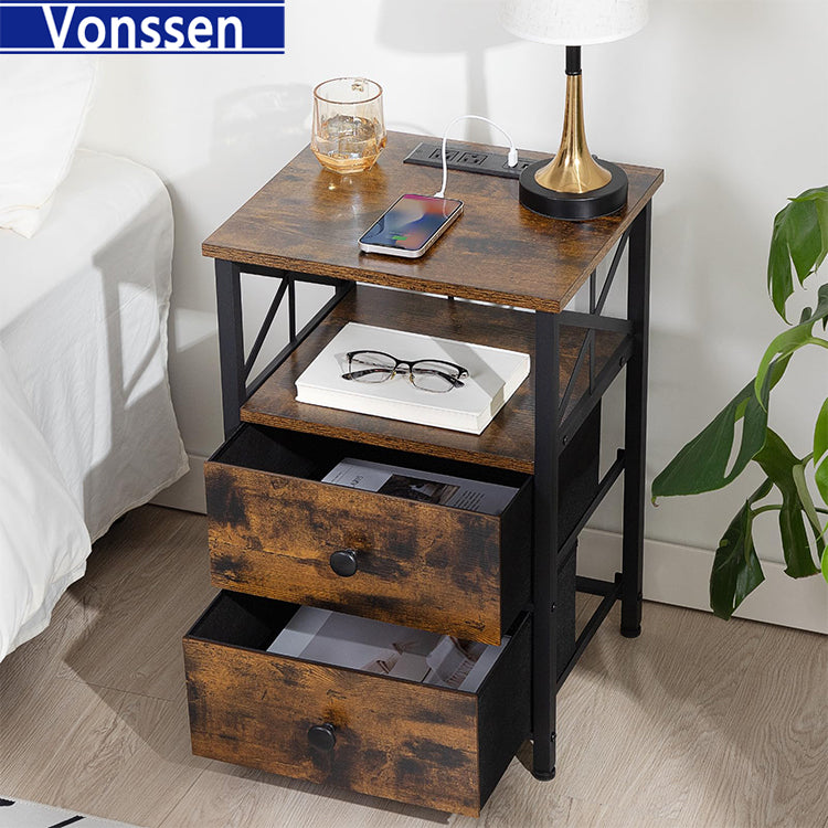 Vonssen End Table Living Room with Charging Station Side Table with Fabric Drawer Small Side Table with USB Ports and Outlets VS1010400140