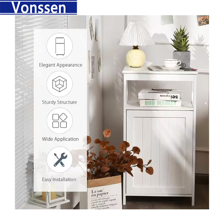 Vonssen Single Door Floor Cabinet Bathroom Free Standing Storage Organizer with Adjustable Shelf Narrow Side Cabinet for Living Room SI-20334