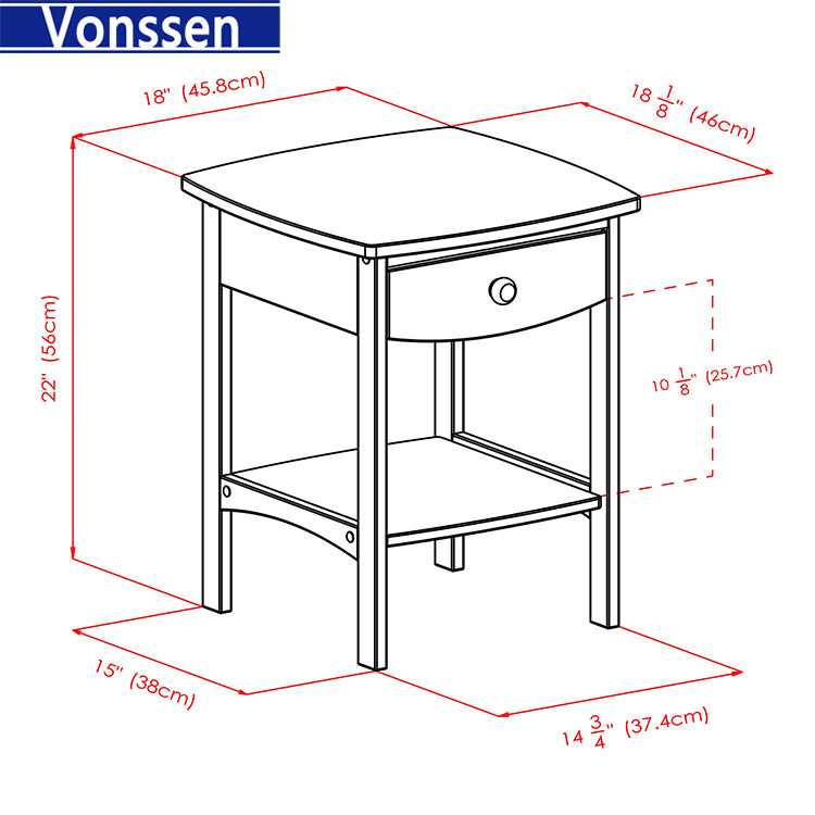 Vonssen End Table Nightstand Storage Display Drawer Shelf Beside Bedroom Black SI-20335