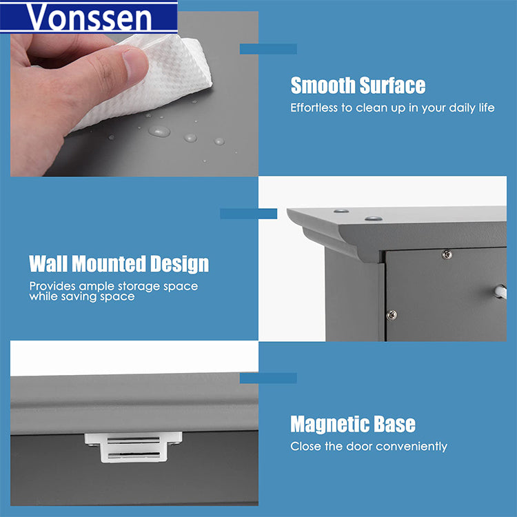 Vonssen Mobili Bathroom Wall Cabinet Mdf White 2 Doors 1 Shelf Hanging Makeup Dispenser SI-80144