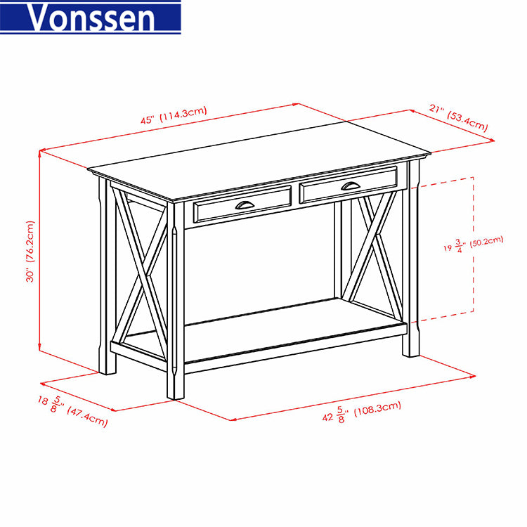 Vonssen Two Drawer Sofa Table Hall Console with Shelf SI-70004