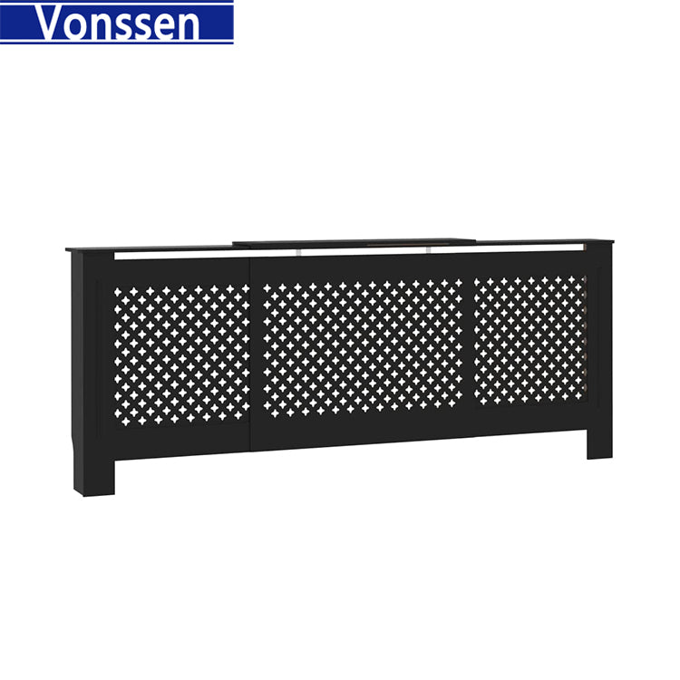 Vonssen Black Radiator Cover Heating Cabinet Shelf MDF Heating Cover Cabinet Home and Office Heater Heating Side Stand Radiator Cover Cabinet Shelf Cross Design SI-20185