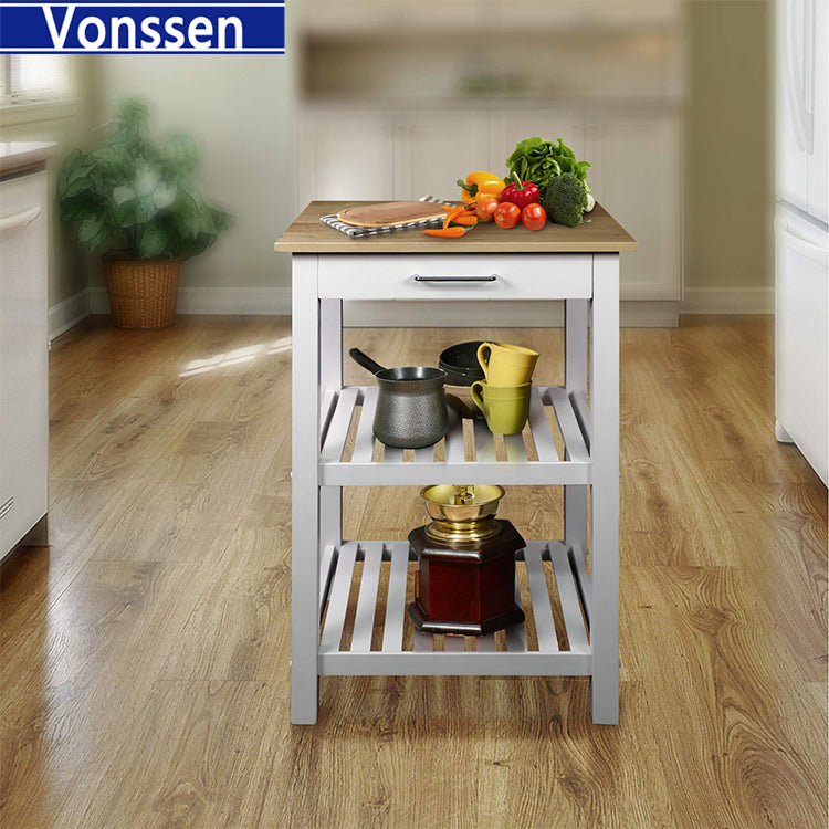 Vonssen Sunrise American Maple Top Kitchen Island White SI-20205