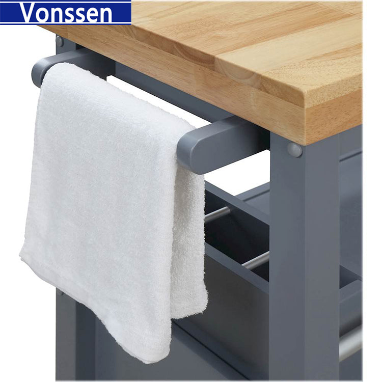 Vonssen Trystin Rubberwood Kitchen Cart Gray Natural SI-20071