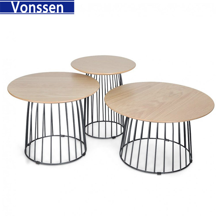 Round Side Table Modern Industrial Coffee Table and Metal Frame for Living Room Bedroom 1001