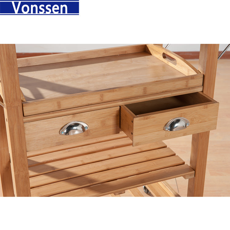 Vonssen Housewares Wooden Kitchen Trolley with Storage Drawers SI-10009