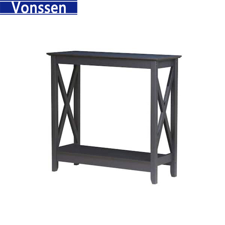 Vonssen Sofa Side Console Table with 2 Storage Shelves Narrow Accent Table for Entryway Hallway Living Room SI-20067