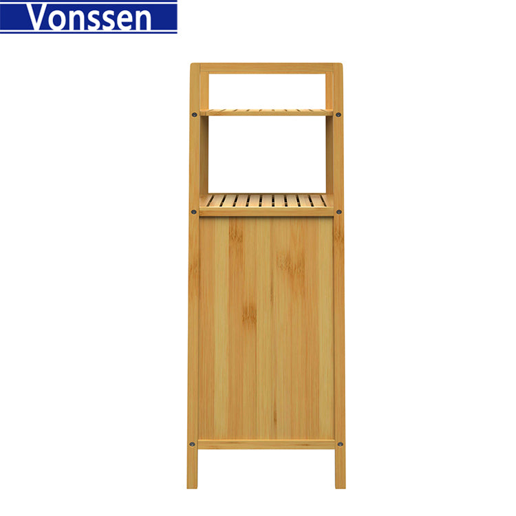 Vonssen Natural Tilt-Out Bamboo Laundry Hamper with 2-tier Shelf VS1040300005