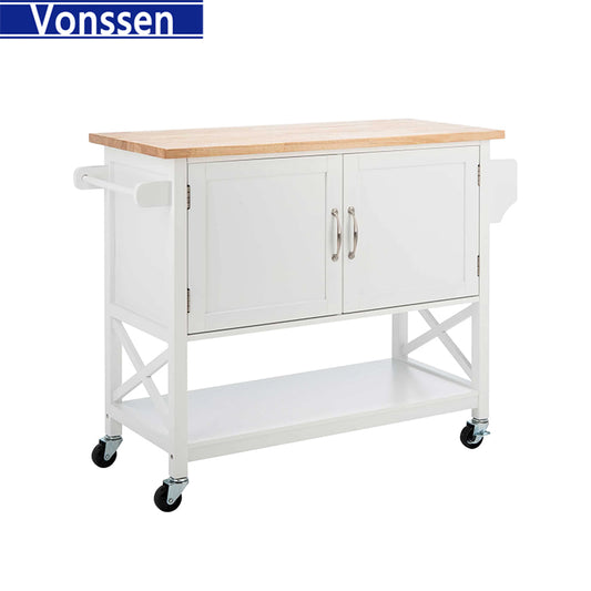 Vonssen Kitchen Island on Wheels Rolling Cart with Storage Cabinet Small Kitchen Island with Drop Leaf and Towel Rack for Dining Room  SI-20069