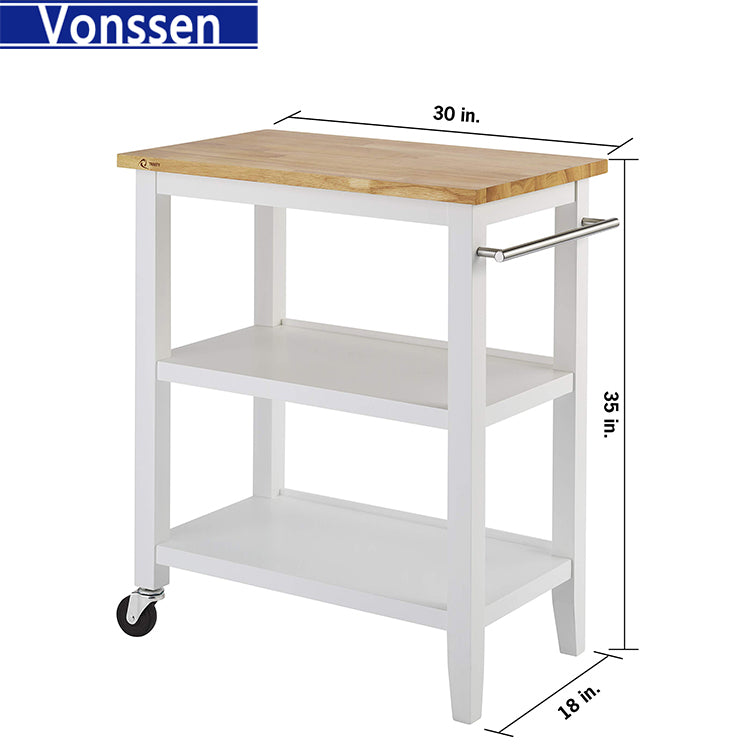 Vonssen Rolling Kitchen Trolley with Drawer Serving Trolley Wood White SI-20333