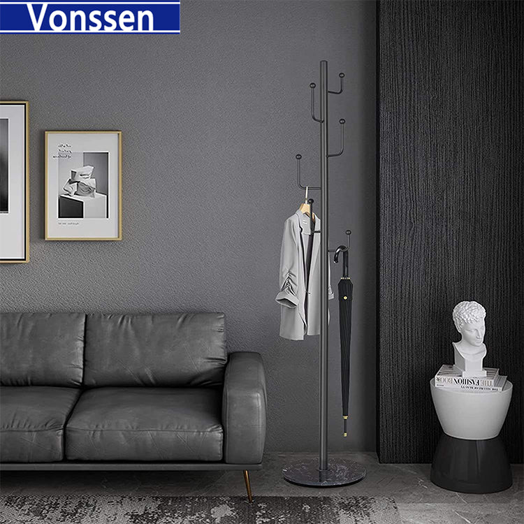 Vonssen Coat Rack Freestanding Metal Coat Rack Nordic Luxury Coat Stand with 8 Hooks & Stable Base Iron Art Hall Coat Tree for Hallway Entryway Bedroom Entryway Easy Assembly VS1060400010