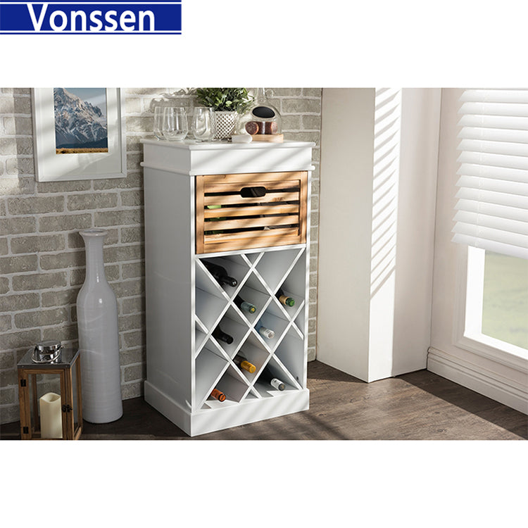 Vonssen White and Natural Wood Wine Cabinet SI-20124