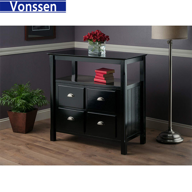 Vonssen Home Living 36" Black Elegant Timber Rectangular Buffet Table with 2 Doors SI-30110